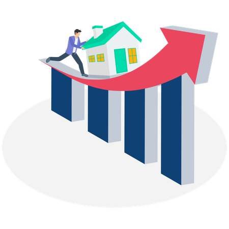 Businessman working on real estate price increase  Illustration