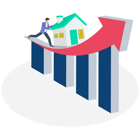 Businessman working on real estate price increase  Illustration