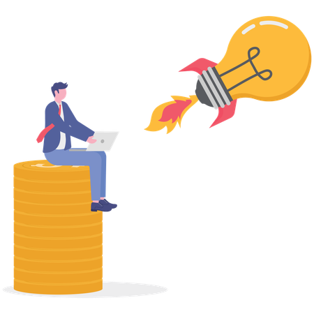 Businessman working on rocket idea  Illustration