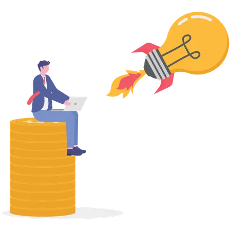 Businessman working on rocket idea  Illustration