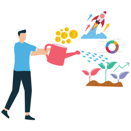 Businessman working on Sales and Profit Growth Strategy  Illustration