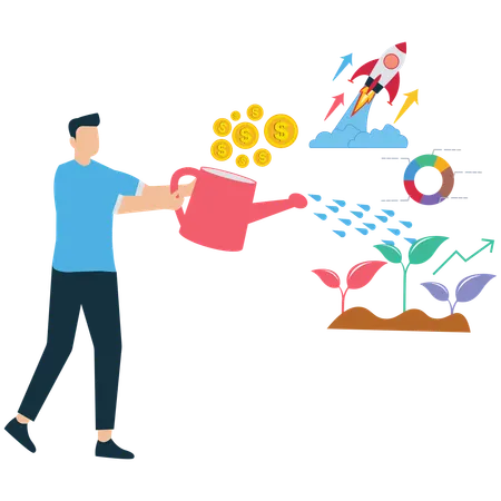 Businessman working on Sales and Profit Growth Strategy  Illustration