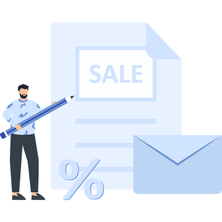 Businessman working on sales document  Illustration