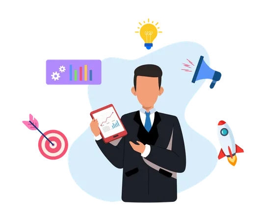 Digital Marketing Strategy Flat Illustration In This Design You Can See How Technology Connect To Each Other Each File Comes With A Project In Which You Can Easily Change Colors And More Illustration
