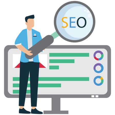 Businessman working on search Engine Optimisation Strategy  Illustration