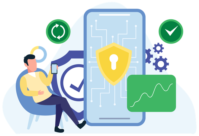 Businessman working on Secure Blockchain Technology  Illustration