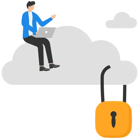 Cloud With Security Padlock Modern Vector Illustration In Flat Style Illustration