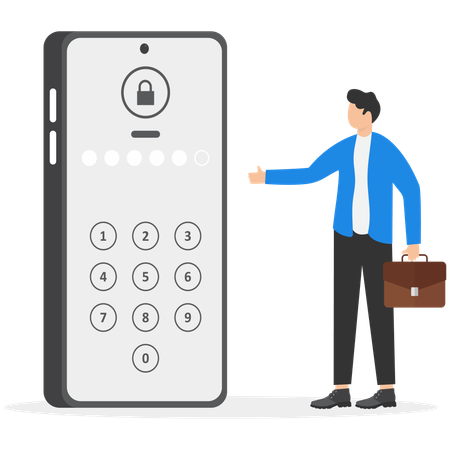 Businessman working on security system  Illustration