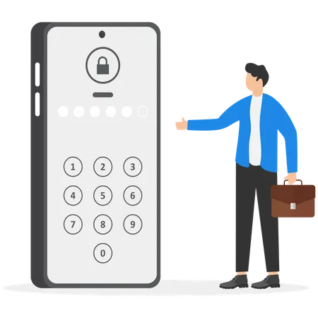 Businessman working on security system  Illustration
