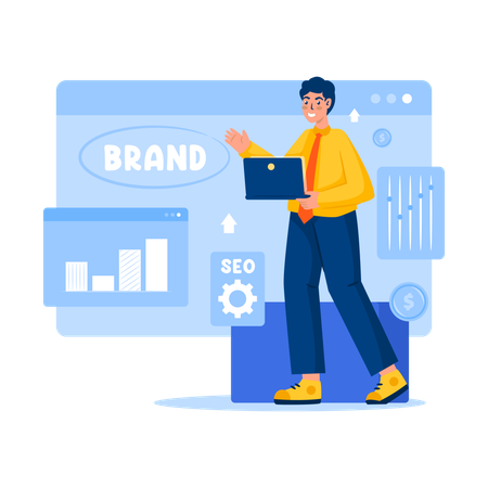 Businessman working on SEO branding strategy  Illustration