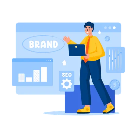 Businessman working on SEO branding strategy  Illustration