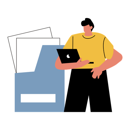 Businessman working on server data folders  Illustration