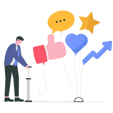 Businessman working on social media boost  Illustration