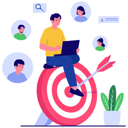 Businessman working on social targeting  Illustration