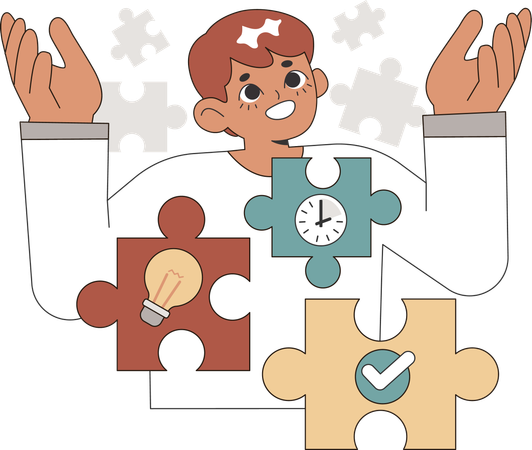 Businessman working on solving business puzzles  Illustration