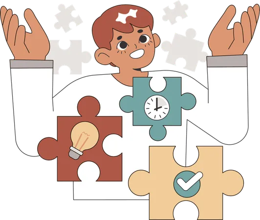 Businessman working on solving business puzzles  Illustration