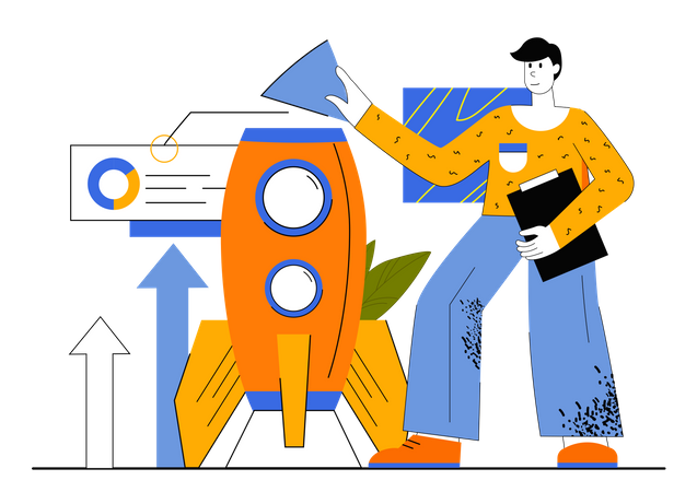 Businessman Working On Startup  Illustration