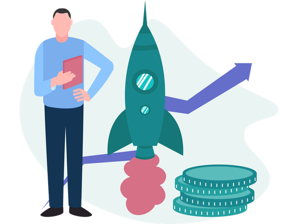 Businessman working on Startup Launch  Illustration