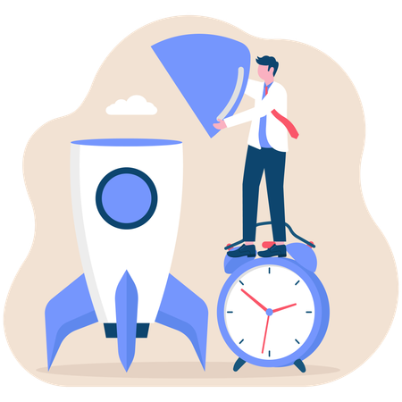 Businessman working on startup time  Illustration