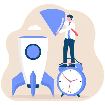 Businessman working on startup time  Illustration