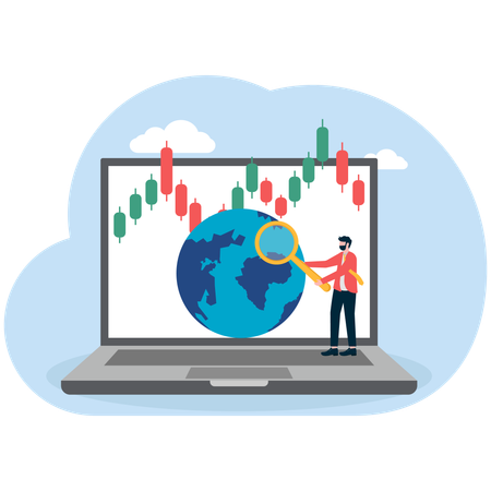 Businessman working on stock market analysis  Illustration