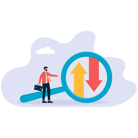 Businessman working on stock market volatility examination  Illustration