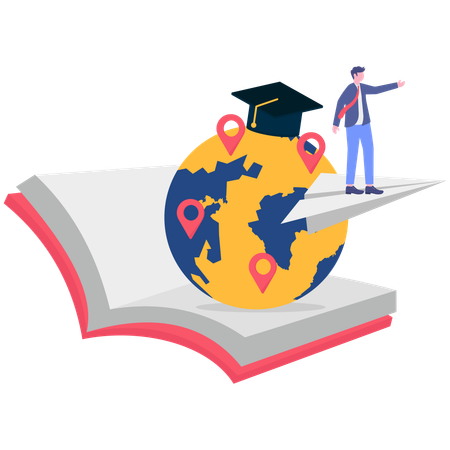 Businessman working on study abroad program  Illustration