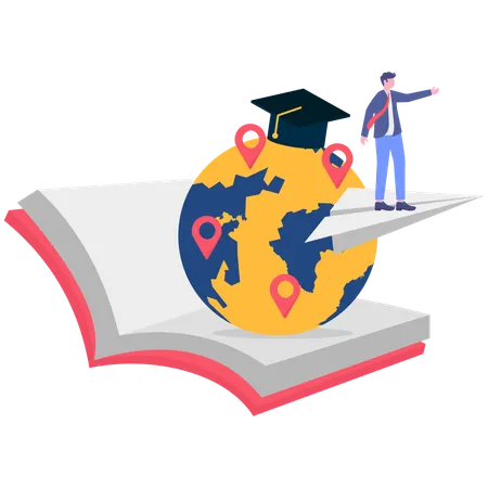 Businessman working on study abroad program  Illustration