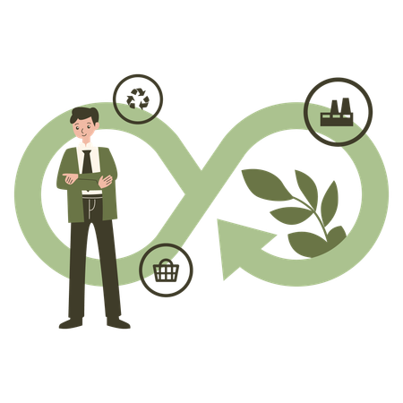 Businessman working on sustainable economy  Illustration