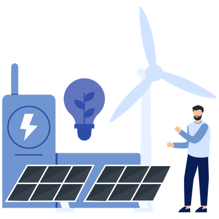 Businessman working on sustainable energy  Illustration
