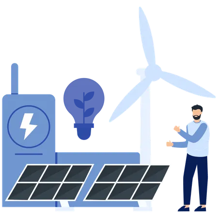 Businessman working on sustainable energy  Illustration