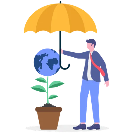 Businessman working on sustainable future  Illustration