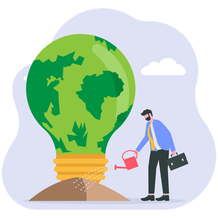 Businessman working on sustainable idea  Illustration