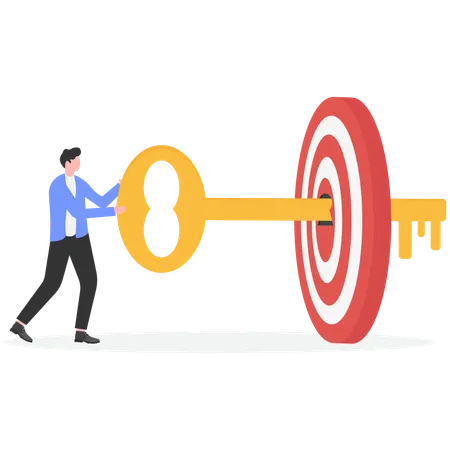 Businessman working on target key  Illustration