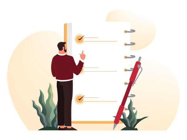 Businessman working on task list  Illustration