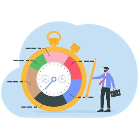 Businessman working on time tracking system  Illustration