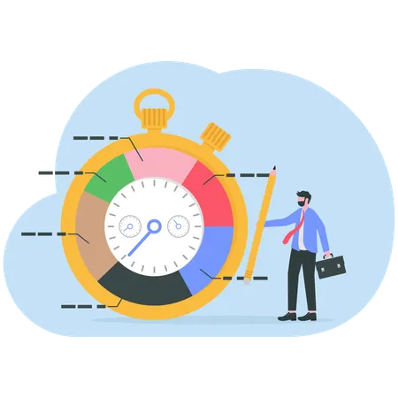 Businessman working on time tracking system  Illustration