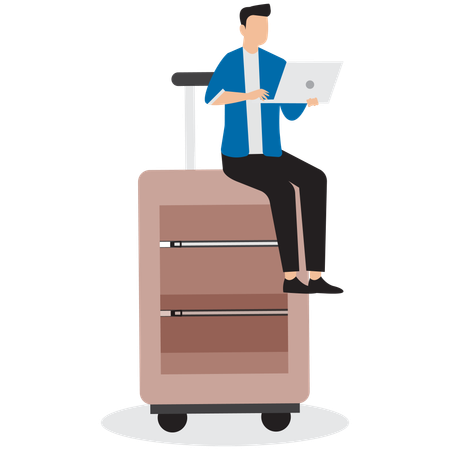 Businessman working on trip  Illustration