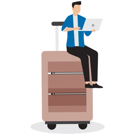 Businessman working on trip  Illustration