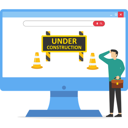 Businessman working on under construction website  Illustration