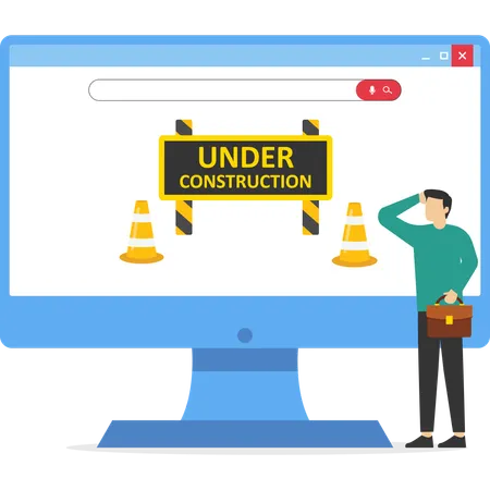 Businessman working on under construction website  Illustration