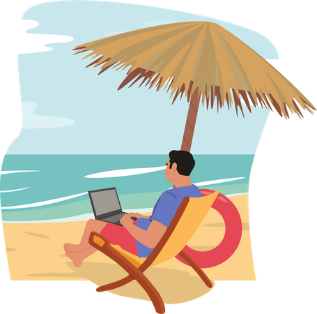 Businessman working on vacation Illustration