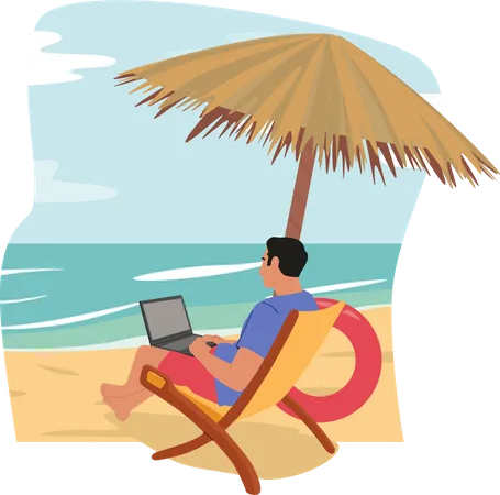 Businessman working on vacation  Illustration