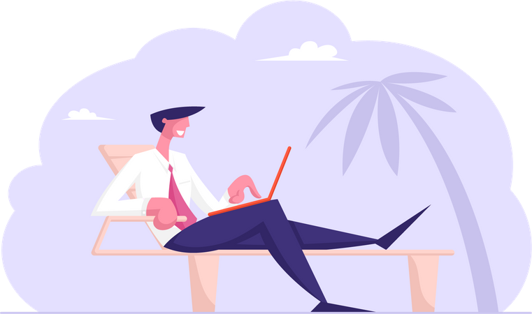 Businessman working on vacation  Illustration