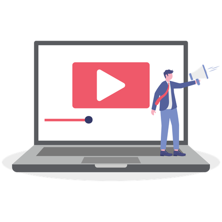 Businessman working on video content marketing  Illustration