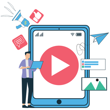 Businessman working on Video Marketing Strategy  Illustration