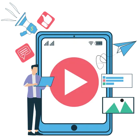 Businessman working on Video Marketing Strategy  Illustration