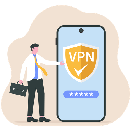 Businessman working on VPN network  Illustration