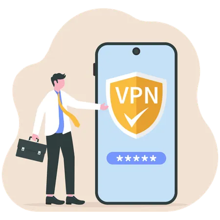 Businessman working on VPN network  Illustration