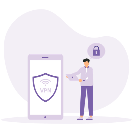 Businessman working on VPN security  Illustration